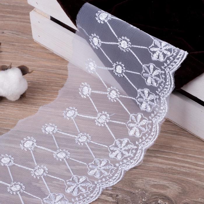 Кружево "Ромбы", органза, ширина 110мм, 14±1м, цвет белый