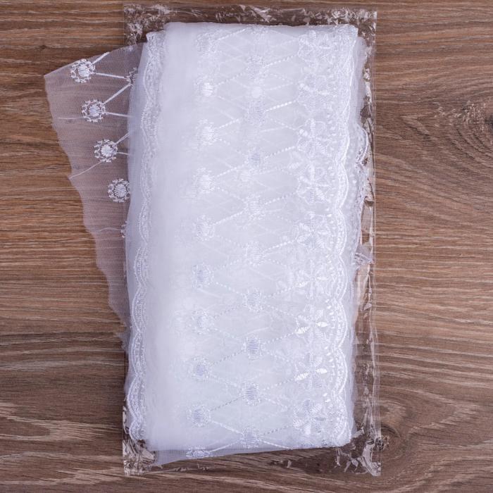 Кружево "Ромбы", органза, ширина 110мм, 14±1м, цвет белый