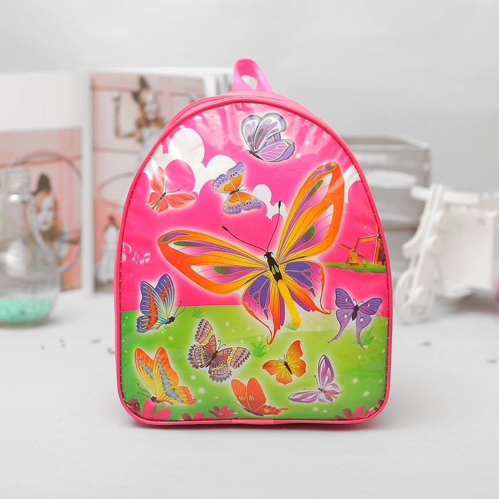 Рюкзак детский на молнии "Бабочки", 1 отдел, цвет малиновый