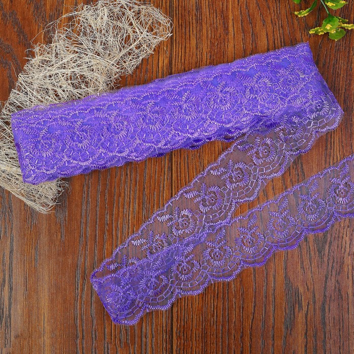 Кружево "Цветы", органза, ширина, 40мм, 9±1м, цвет сиреневый