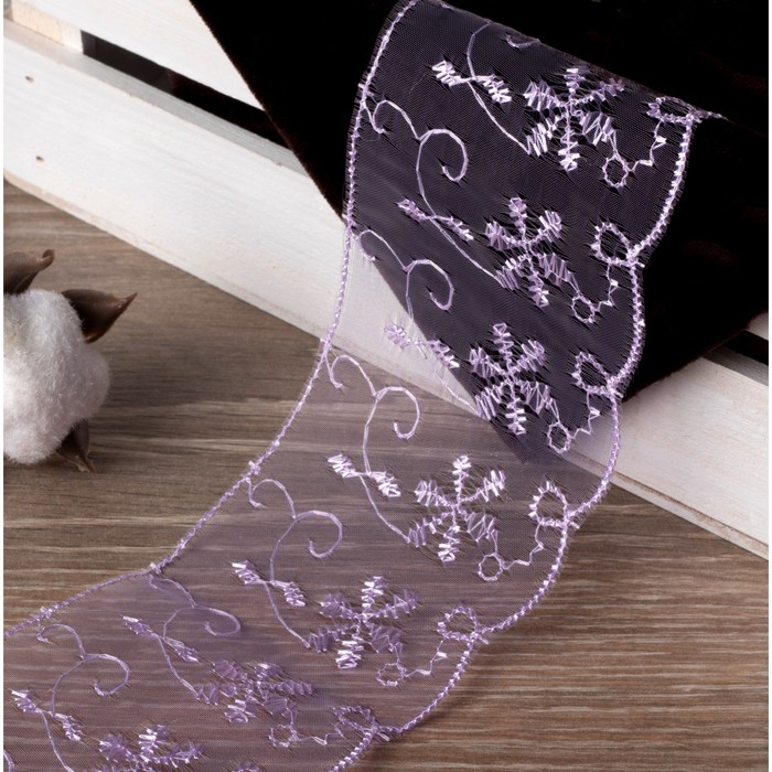 Кружево "Цветы", органза, ширина 65мм, 14±1м, цвет сиреневый