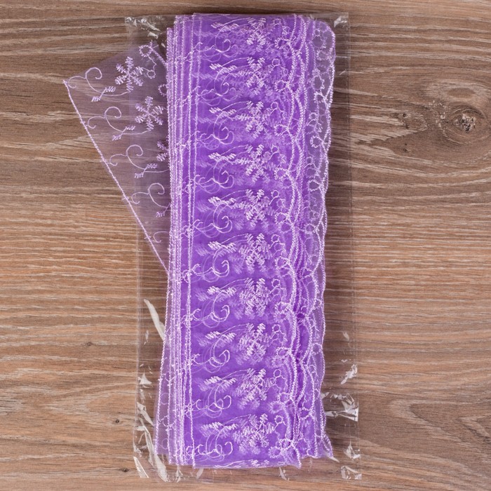 Кружево "Цветы", органза, ширина 65мм, 14±1м, цвет сиреневый