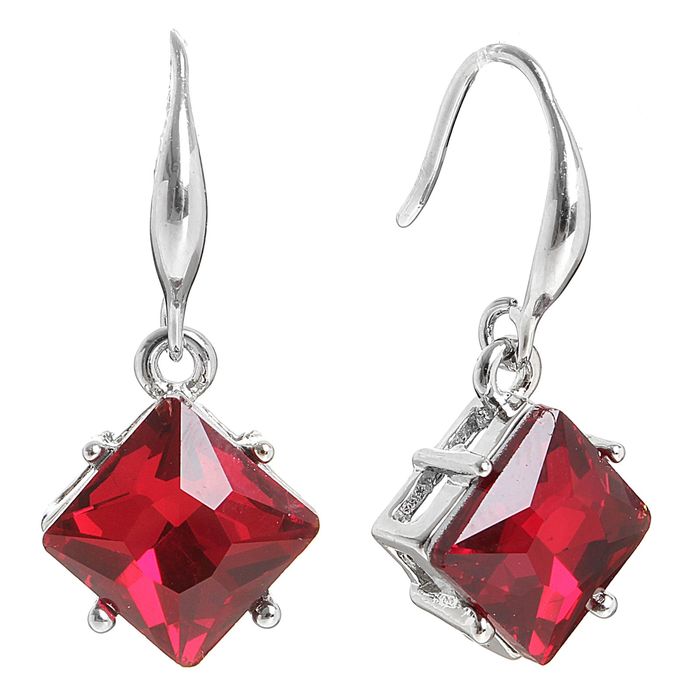 Серьги со стразами "Ромбик" грани, цвет красный в серебре