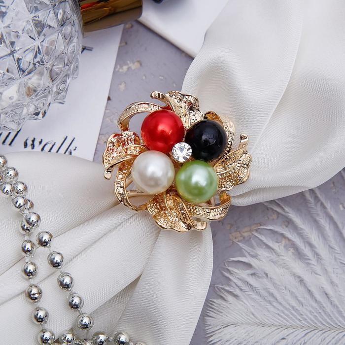 Кольцо для платка "Цветок" семицветик, цветное в золоте