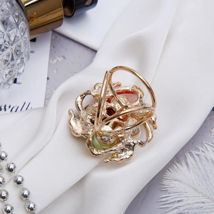 Кольцо для платка "Цветок" семицветик, цветное в золоте