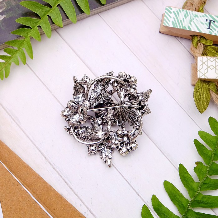 Брошь "Цветы" букет, цветная в серебре