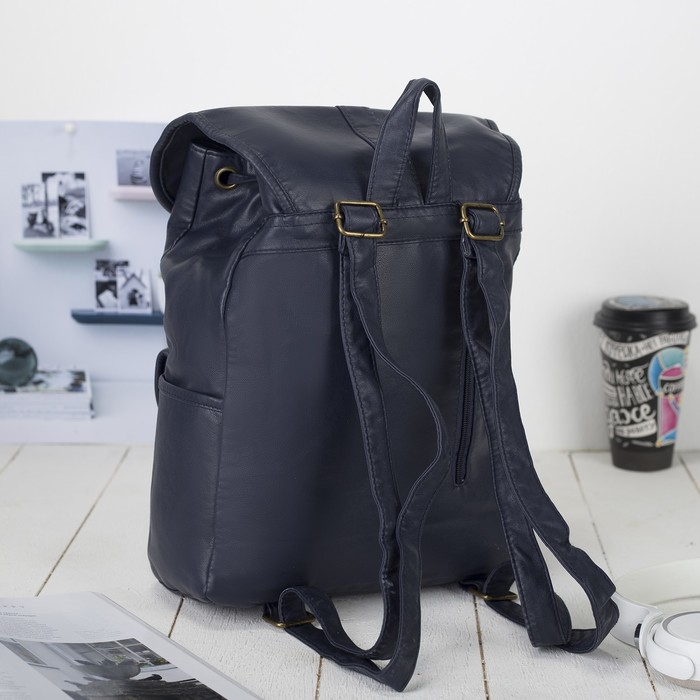 Рюкзак молодёжный на шнурке "Барбара", 1 отдел, 4 наружных кармана, синий