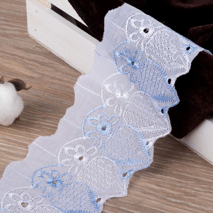 Кружево "Шитьё", ширина 80мм, 14±1м, цвет голубо-белый