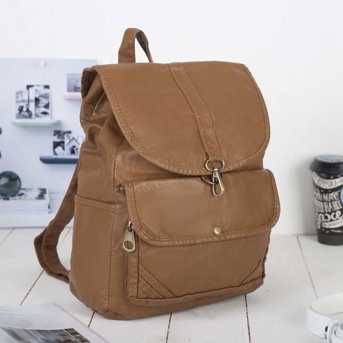 Рюкзак молодёжный на шнурке "Джессика", 1 отдел, 2 наружных кармана, коричневый