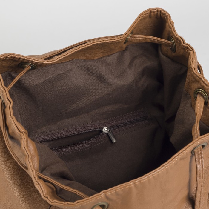 Рюкзак молодёжный на шнурке "Джессика", 1 отдел, 2 наружных кармана, коричневый