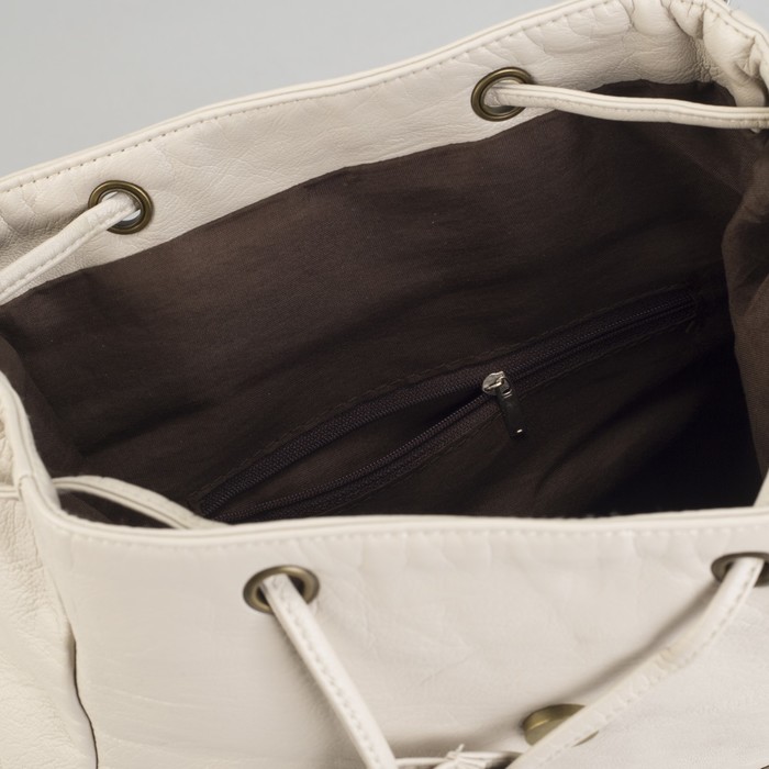 Рюкзак молодежный на шнурке "Элиза", 1 отдел, 2 наружных и 2 боковых кармана, цвет молочный