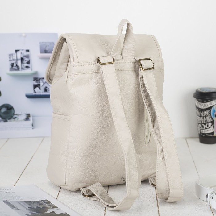 Рюкзак молодёжный на шнурке "Леонора", 1 отдел, 1 наружный и 2 боковых кармана, бежевый