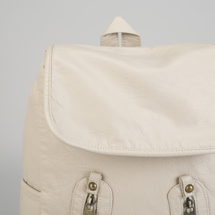 Рюкзак молодёжный на шнурке "Леонора", 1 отдел, 1 наружный и 2 боковых кармана, бежевый