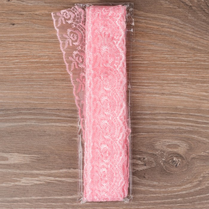 Кружево "Цветы", органза, ширина 40мм, 9±1м, цвет розовый