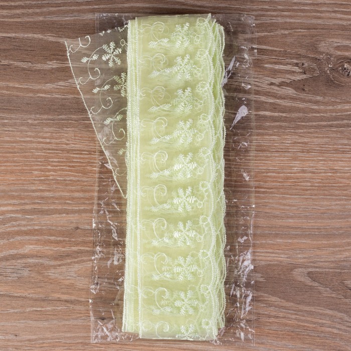 Кружево "Цветы", органза, ширина 65мм, 14±1м, цвет зелёный