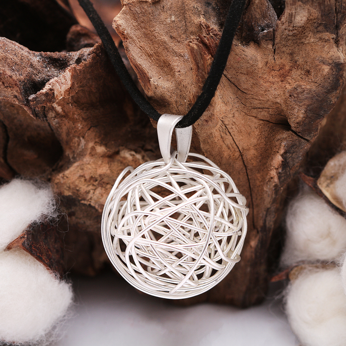 Кулон "Шар" переплетение, цвет чёрно-серебряный, 80см