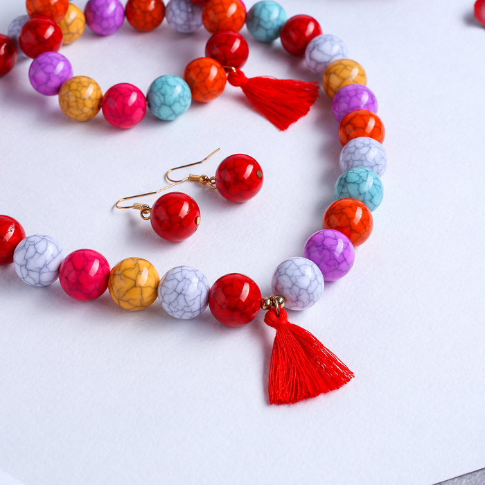 Набор 3 предмета: серьги, бусы, браслет "Классика" радуга, цветной