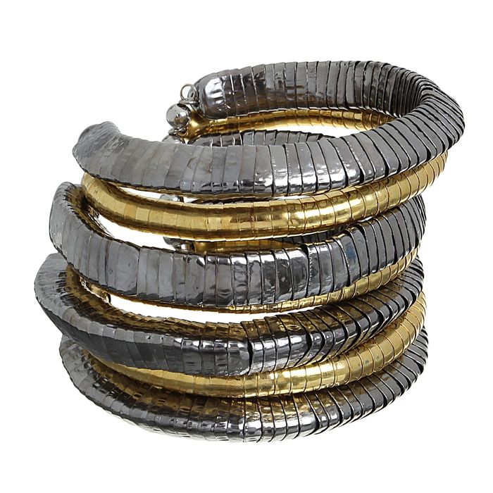 Браслет-пружинка "Металлик" 7 рядов, цвет серо-золотой