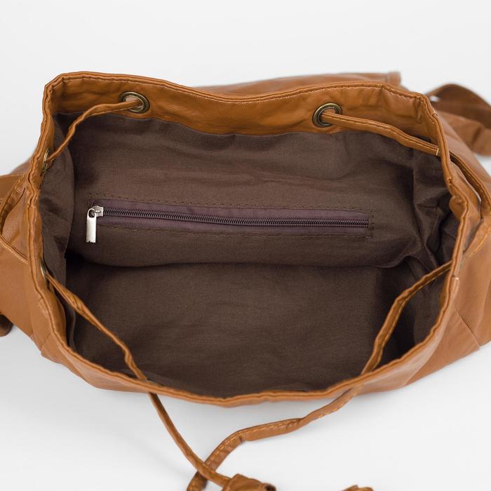 Рюкзак молодёжный на шнурке "Луиза", 1 отдел, 2 наружных и 2 боковых кармана, коричневый