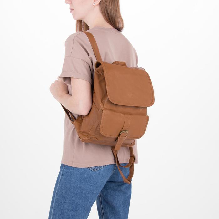 Рюкзак молодёжный на шнурке "Луиза", 1 отдел, 2 наружных и 2 боковых кармана, коричневый