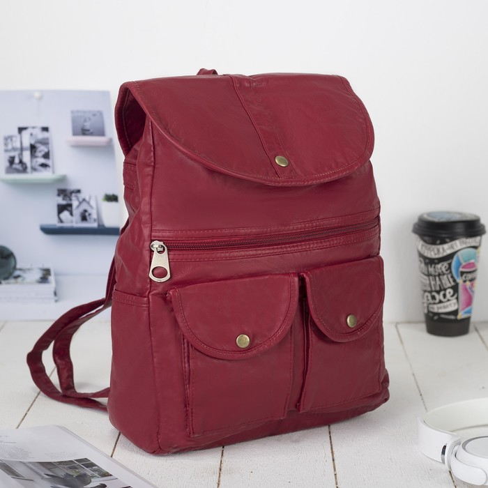 Рюкзак молодёжный на шнурке "Барбара", 1 отдел, 4 наружных кармана, бордовый