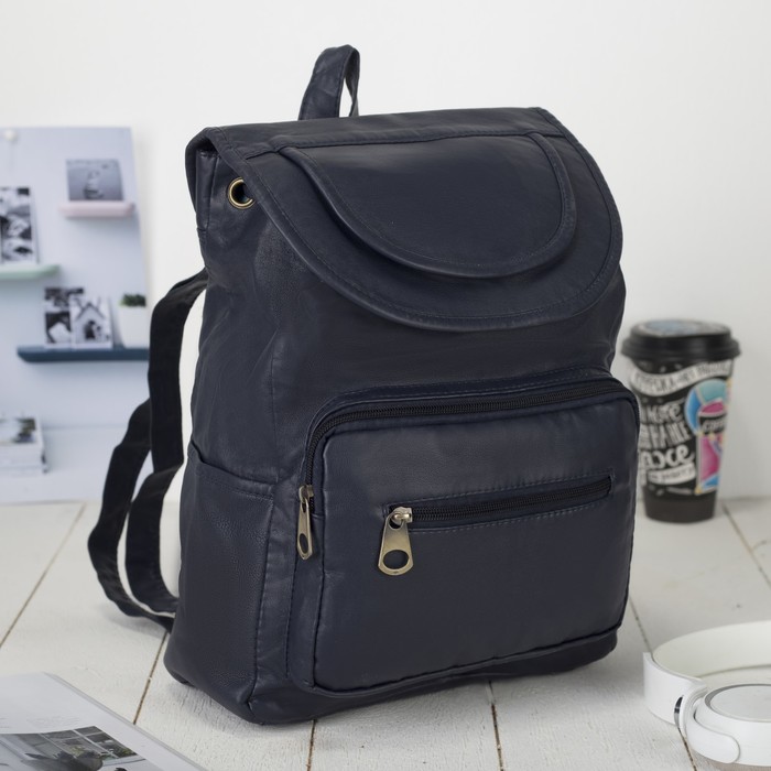 Рюкзак молодёжный на шнурке "Луиза", 1 отдел, 2 наружных и 2 боковых кармана, синий