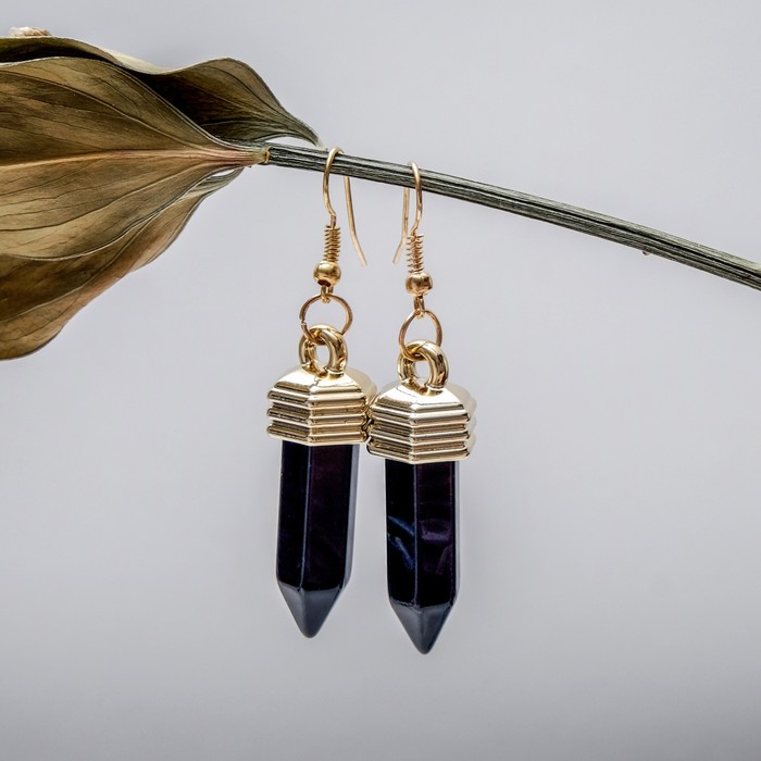 Серьги пластик "Кристаллик" под полосатый чёрный агат