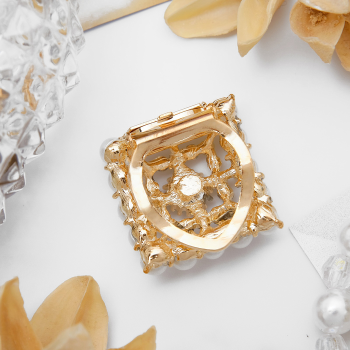 Зажим для платка "Жемчужный ромб", цвет белый в золоте