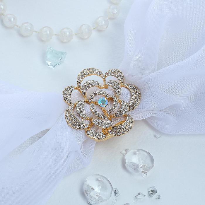 Зажим для платка "Цветок" роза, цвет белый в золоте