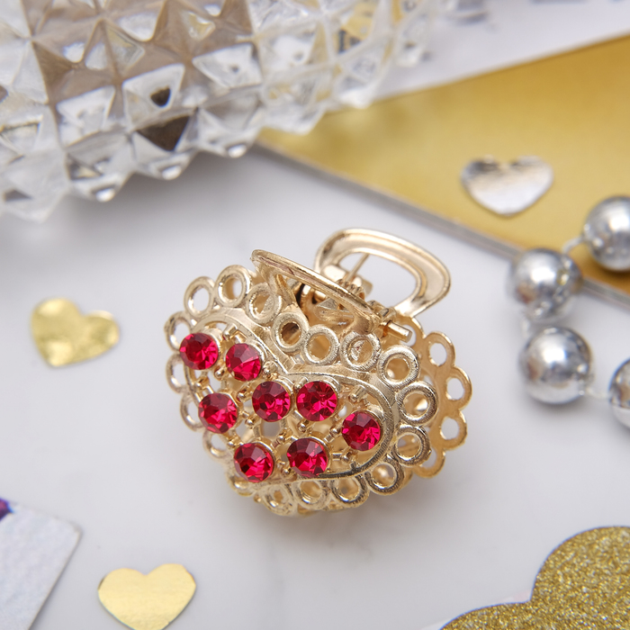 Краб для волос "Золотые кружева" 3 см сердце, микс