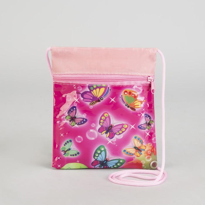 Сумка детская на молнии "Бабочки", 1 отдел, длинный шнурок, цвет малиновый