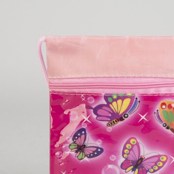 Сумка детская на молнии "Бабочки", 1 отдел, длинный шнурок, цвет малиновый