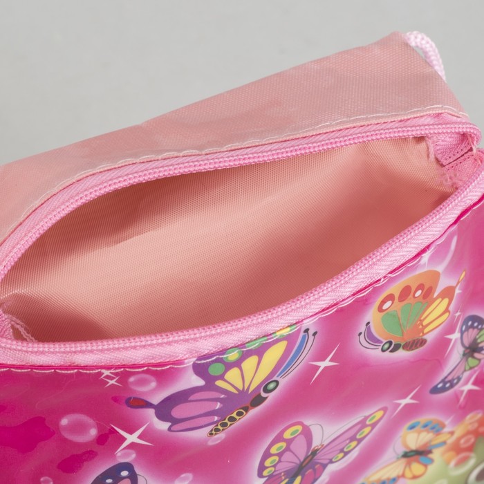 Сумка детская на молнии "Бабочки", 1 отдел, длинный шнурок, цвет малиновый