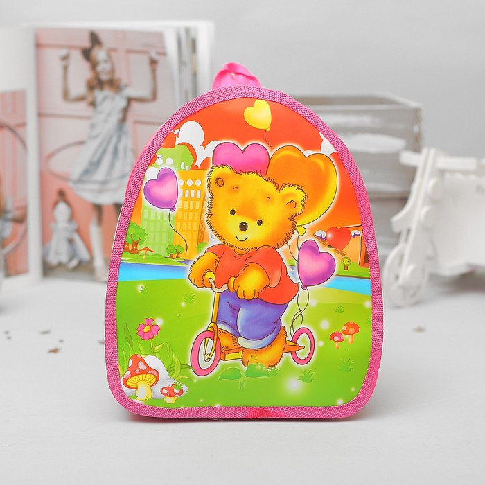 Рюкзак детский на молнии "Мишка", 1 отдел, цвет малиновый