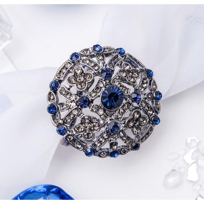 Кольцо для платка "Ажур", круг, цвет сине-серый в сером металле