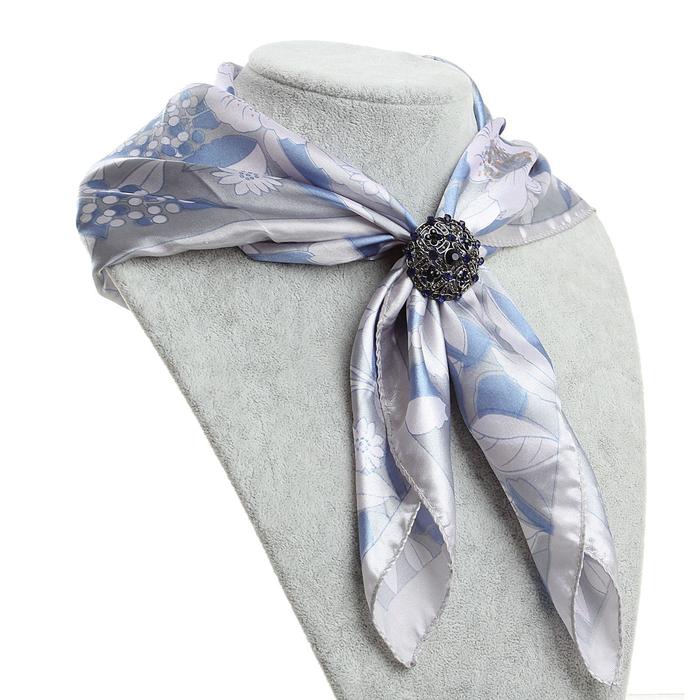 Кольцо для платка "Ажур", круг, цвет сине-серый в сером металле