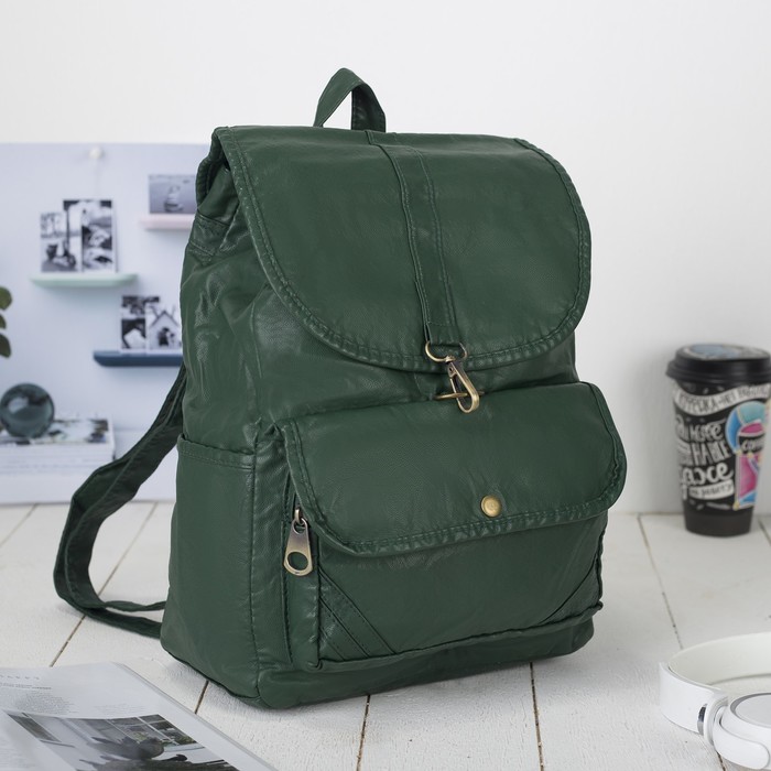 Рюкзак молодёжный на шнурке "Джессика", 1 отдел, 2 наружных кармана, зелёный