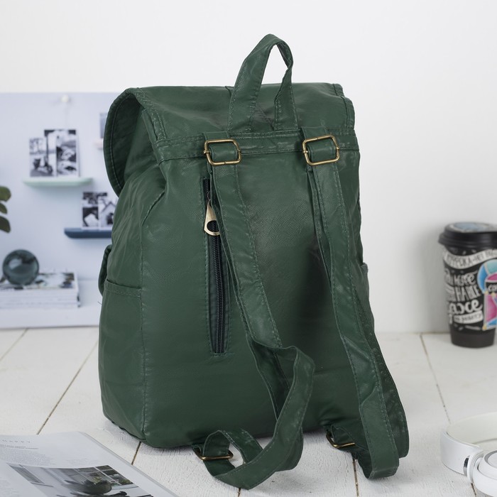 Рюкзак молодёжный на шнурке "Джессика", 1 отдел, 2 наружных кармана, зелёный