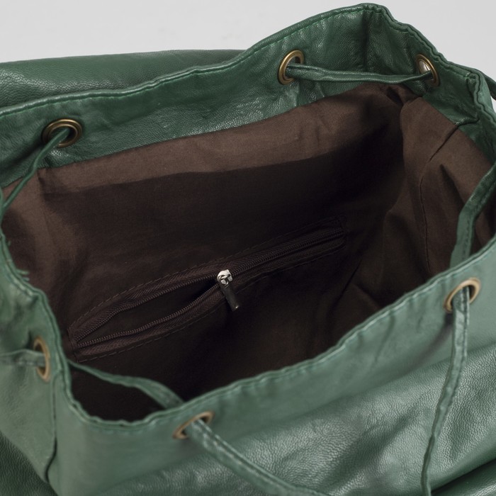 Рюкзак молодёжный на шнурке "Джессика", 1 отдел, 2 наружных кармана, зелёный