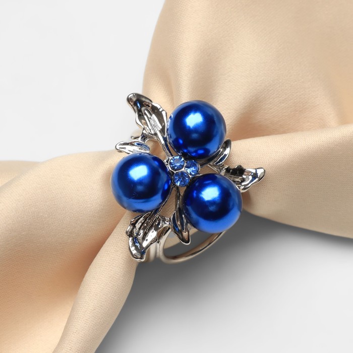 Кольцо для платка "Черничка", цвет синий в серебре