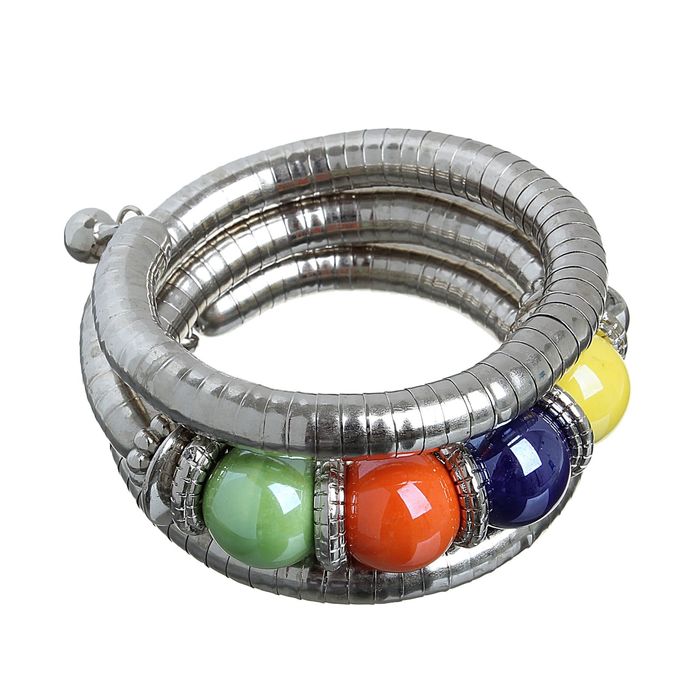 Браслет-пружинка "Клеопатра" 3 ряда, шар, цветной