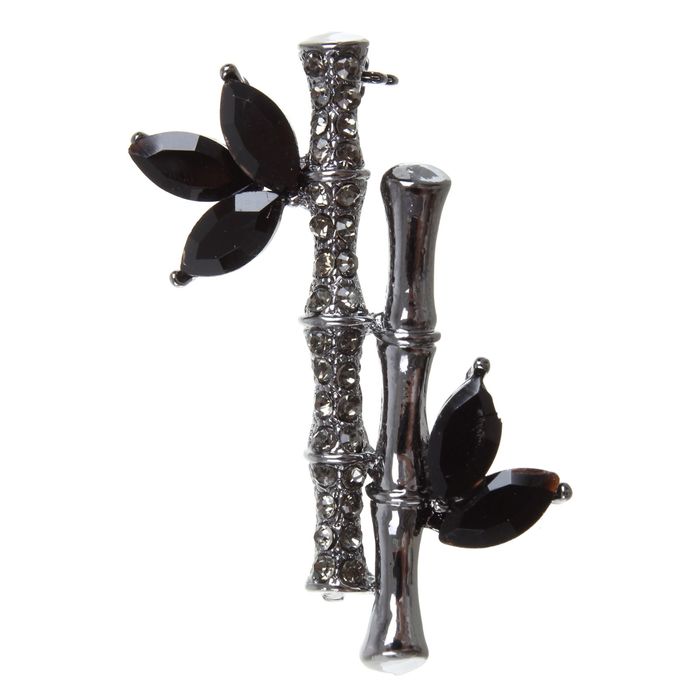 Брошь "Бамбук", цвет черно-серый