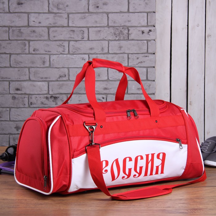 Сумка спортивная на молнии "Россия", 2 отдела, 2 наружных кармана, красная