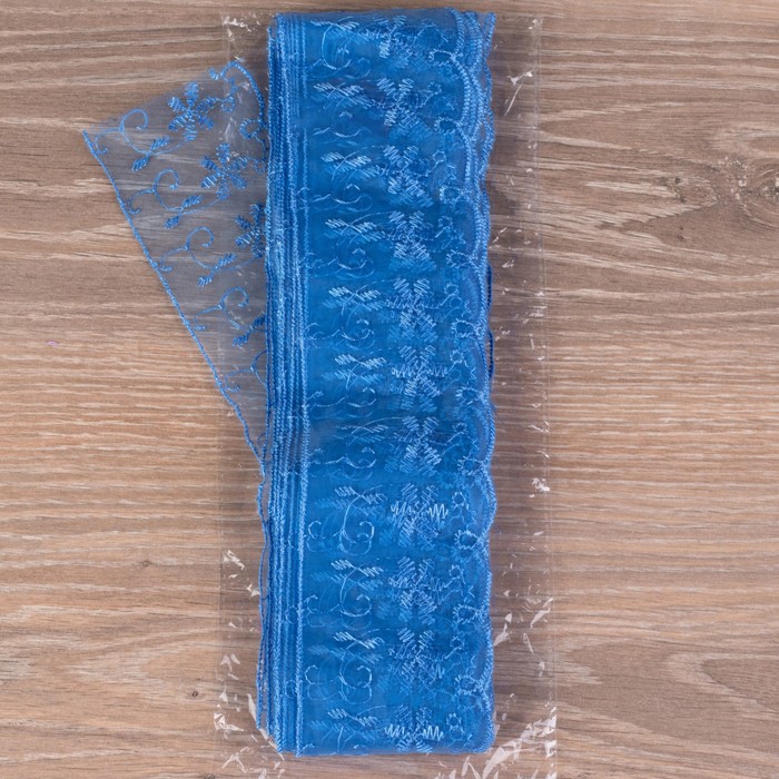 Кружево "Цветы", органза, ширина 65мм, 14±1м, цвет синий