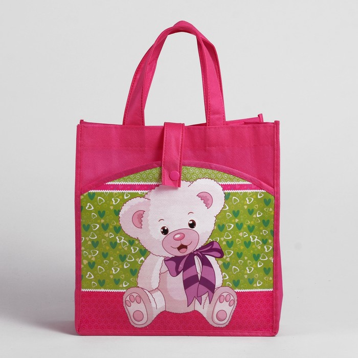 Сумка детская на кнопке "Мишки", 1 отдел, 1 наружный карман, розовая