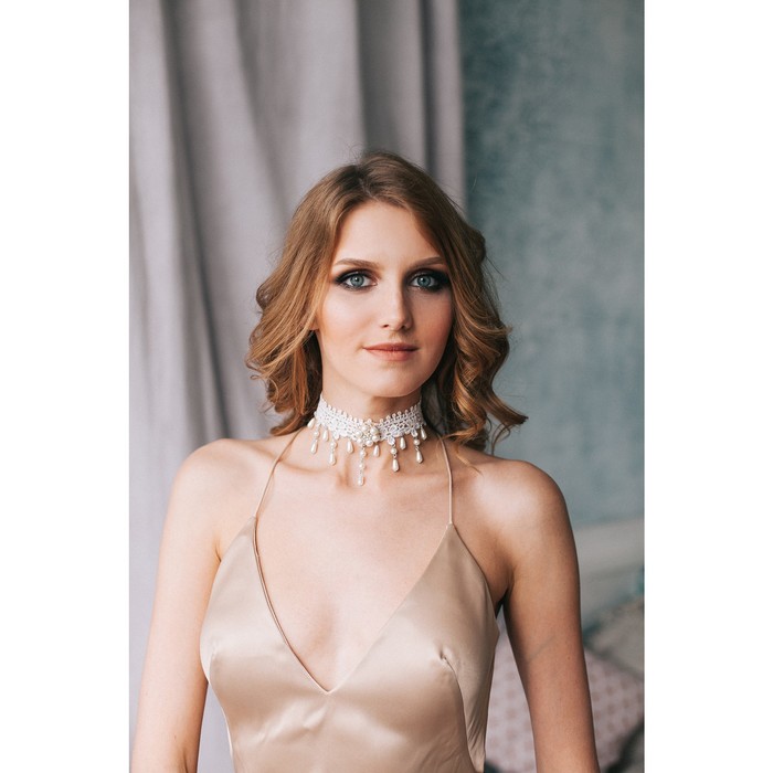 Чокер "Александрия" кружево, цветы, цвет белый