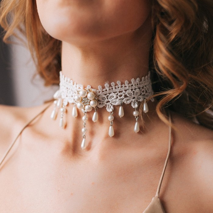 Чокер "Александрия" кружево, цветы, цвет белый