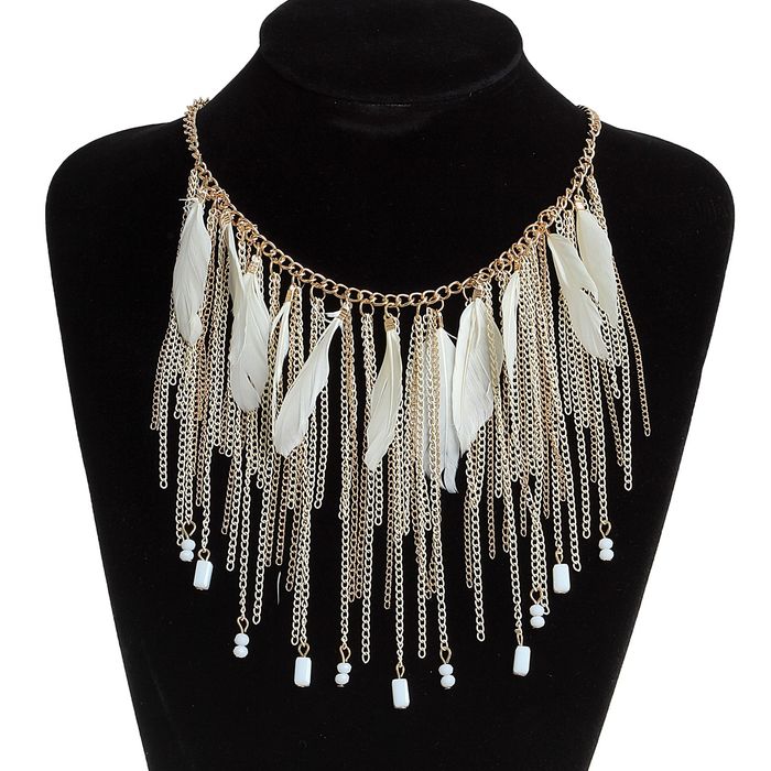 Колье "Перья", цвет белый в золоте