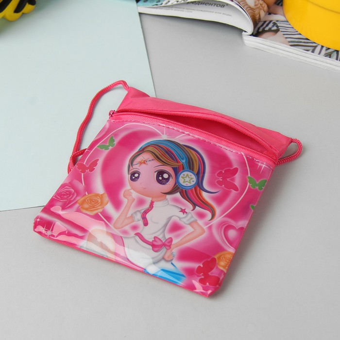 Сумка детская на молнии "Диджей", 1 отдел, длинный шнурок, розовая