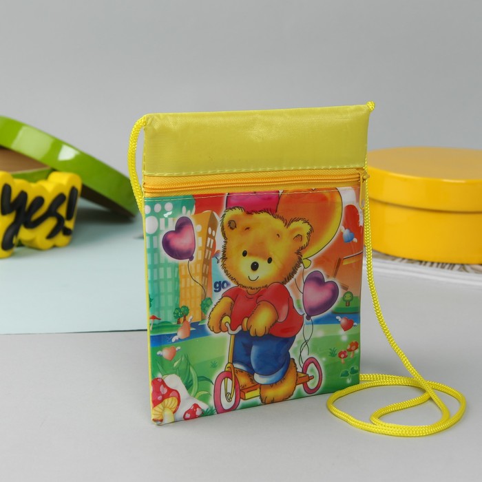 Сумка детская на молнии "Мишка", 1 отдел, длинный шнурок, цвет жёлтый